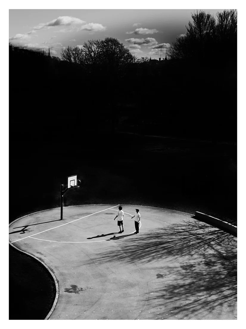 Contemporary street scene captured with artistic black and white processing