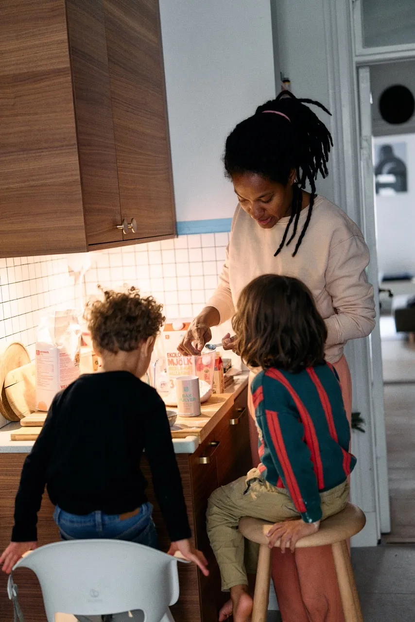 Family moments in the kitchen with children